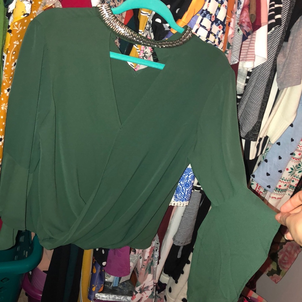 Green bedazzled collar blouse
